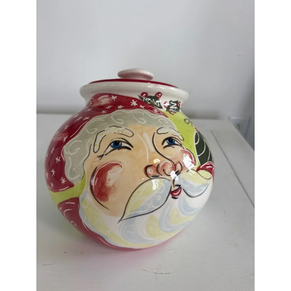 Vintage Claire Ware Christmas Santa Claus Ceramic Cookie Jar Lidded Canister